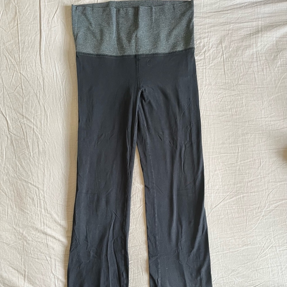 Black and grey high rise jogging pants, flared legs
